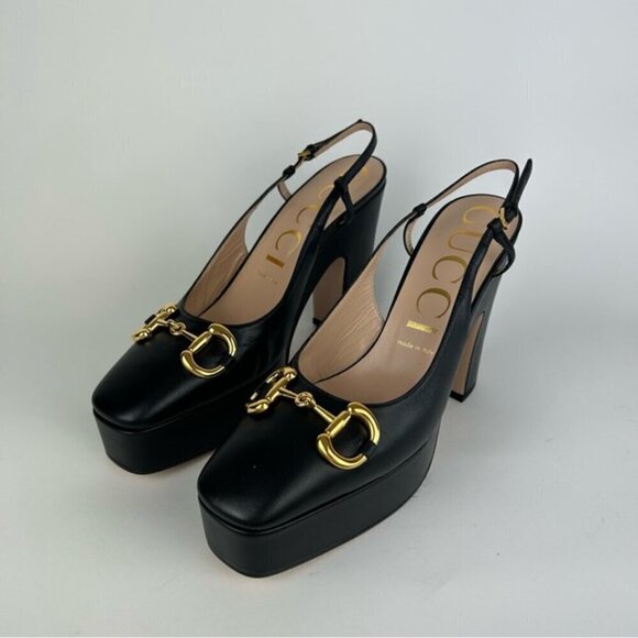 Gucci Horsebit Baby Platform Slingback Black Pumps Heels Size 40 - Picture 7 of 12